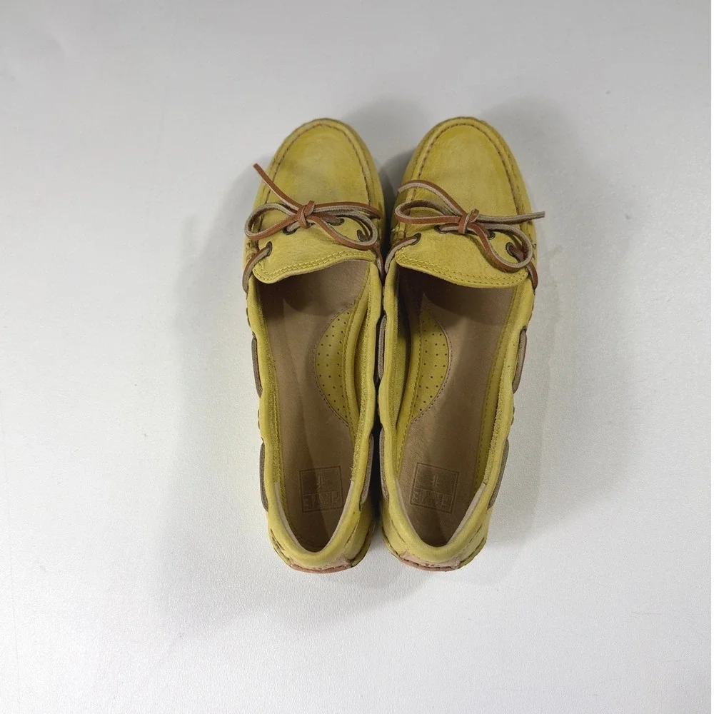 Frye Quincy Tie Yellow Leather Boat Shoes Loafers Mens Size 10M 72548